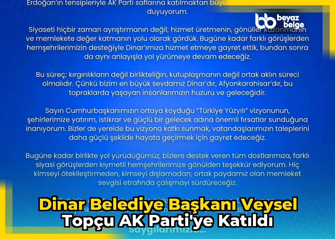 Dinar Belediye Başkanı Veysel Topçu AK Parti'ye Katıldı