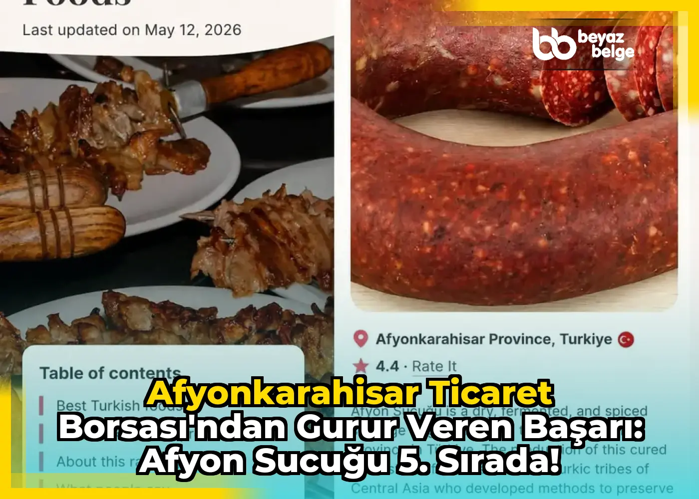 Afyonkarahisar Ticaret Borsası'ndan Gurur Veren Başarı: Afyon Sucuğu 5. Sırada!