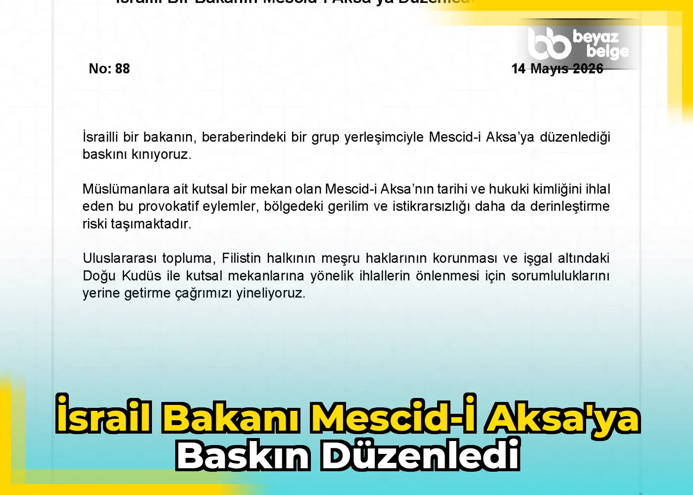 İsrail Bakanı Mescid-i Aksa'ya Baskın Düzenledi