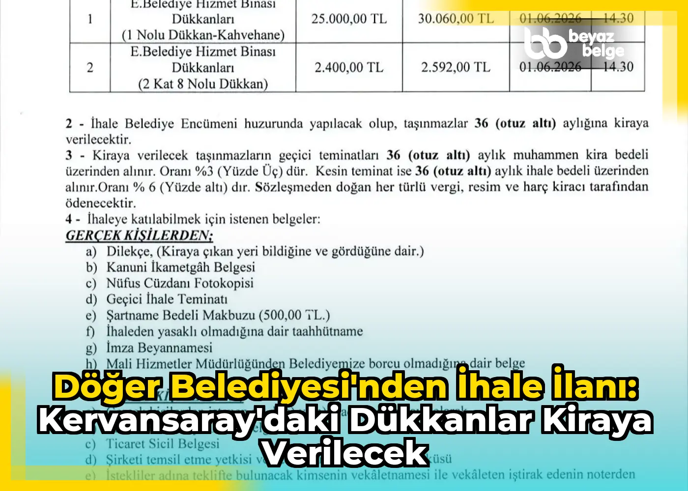 Döğer Belediyesi'nden İhale İlanı: Kervansaray'daki Dükkanlar Kiraya Verilecek