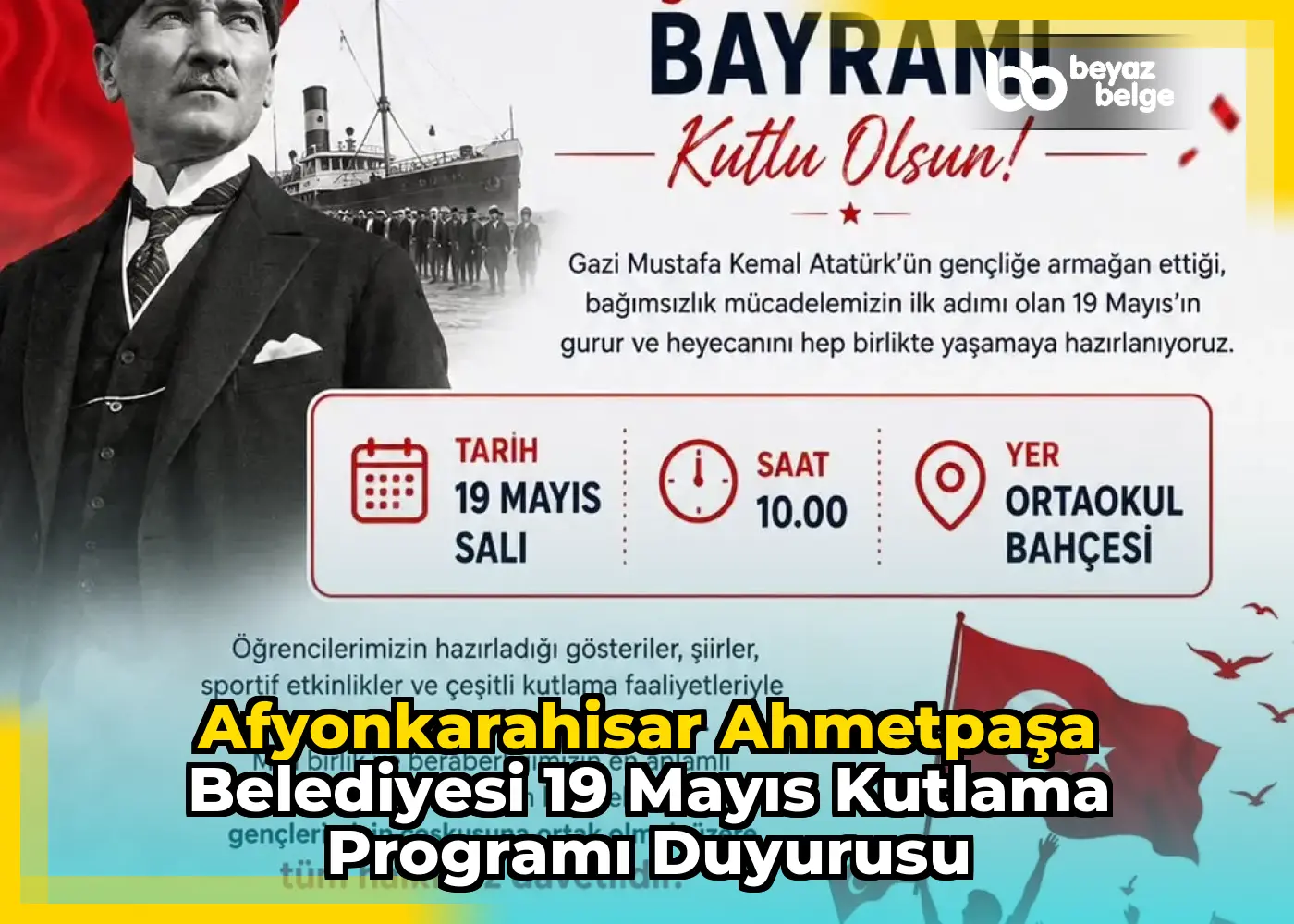 Afyonkarahisar AhmetPaşa Belediyesi 19 Mayıs Kutlama Programı Duyurusu