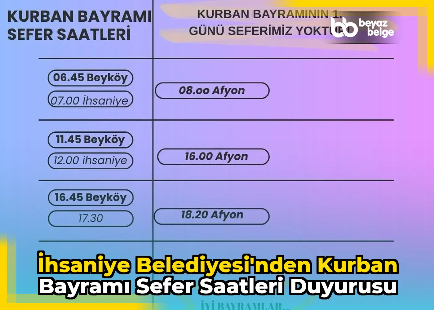 İhsaniye Belediyesi'nden Kurban Bayramı Sefer Saatleri Duyurusu