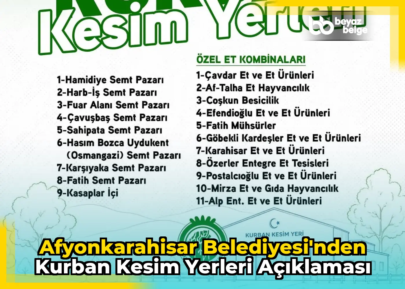 Afyonkarahisar Belediyesi'nden Kurban Kesim Yerleri Açıklaması