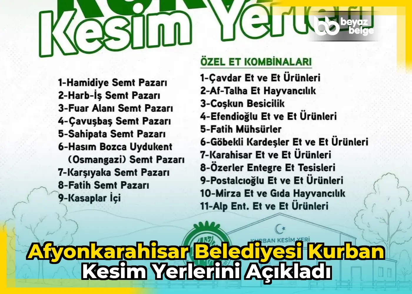 Afyonkarahisar Belediyesi Kurban Kesim Yerlerini Açıkladı