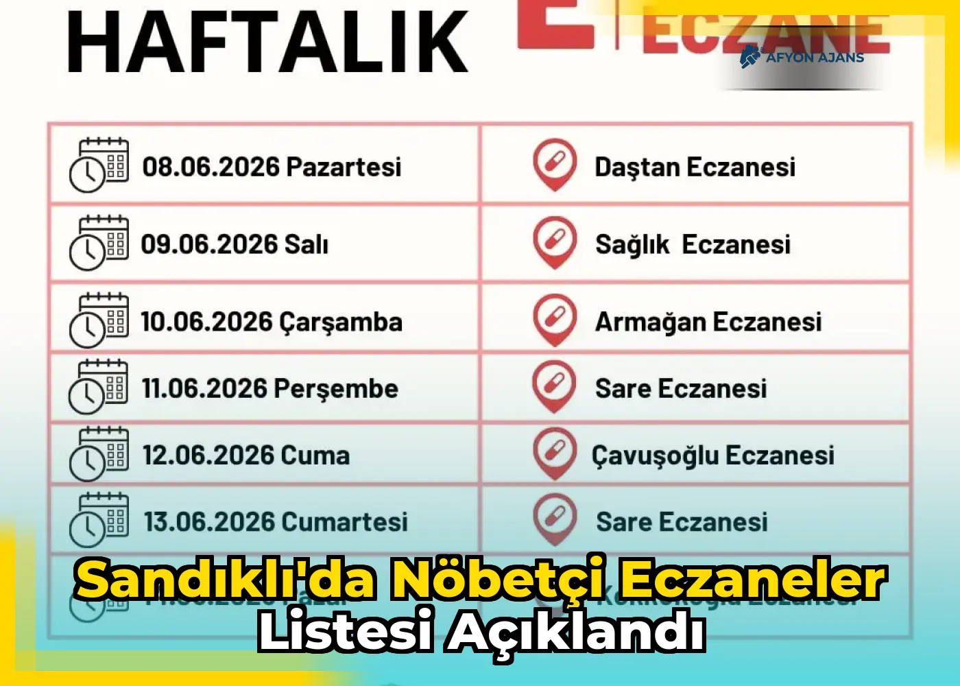 Sandıklı'da nöbetçi eczaneler listesi açıklandı