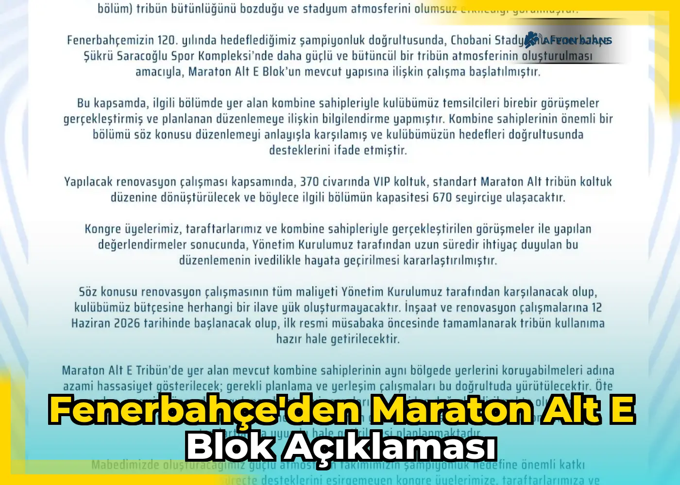 Fenerbahçe'den Maraton Alt E Blok Açıklaması