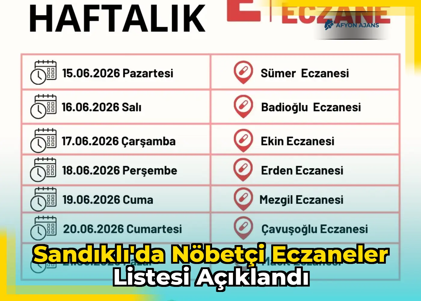 Sandıklı'da nöbetçi eczaneler listesi açıklandı