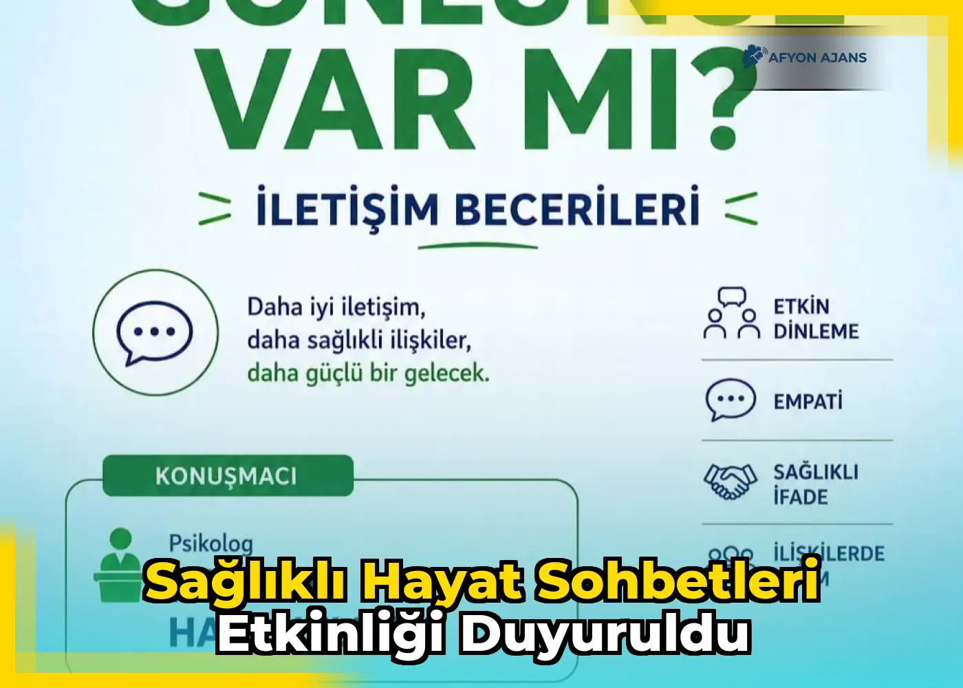 Sağlıklı Hayat Sohbetleri Etkinliği Duyuruldu