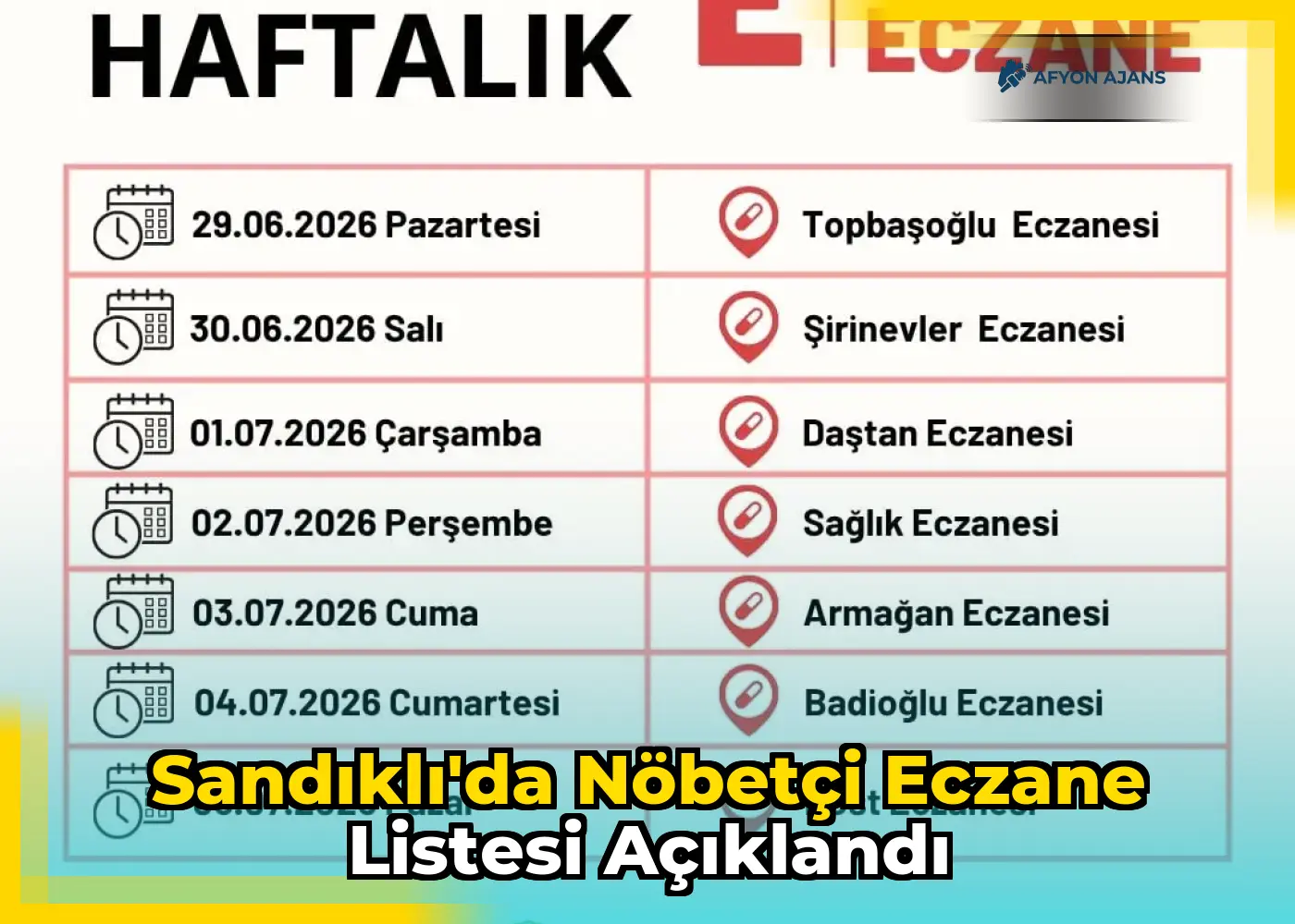 Sandıklı'da Nöbetçi Eczane Listesi Açıklandı