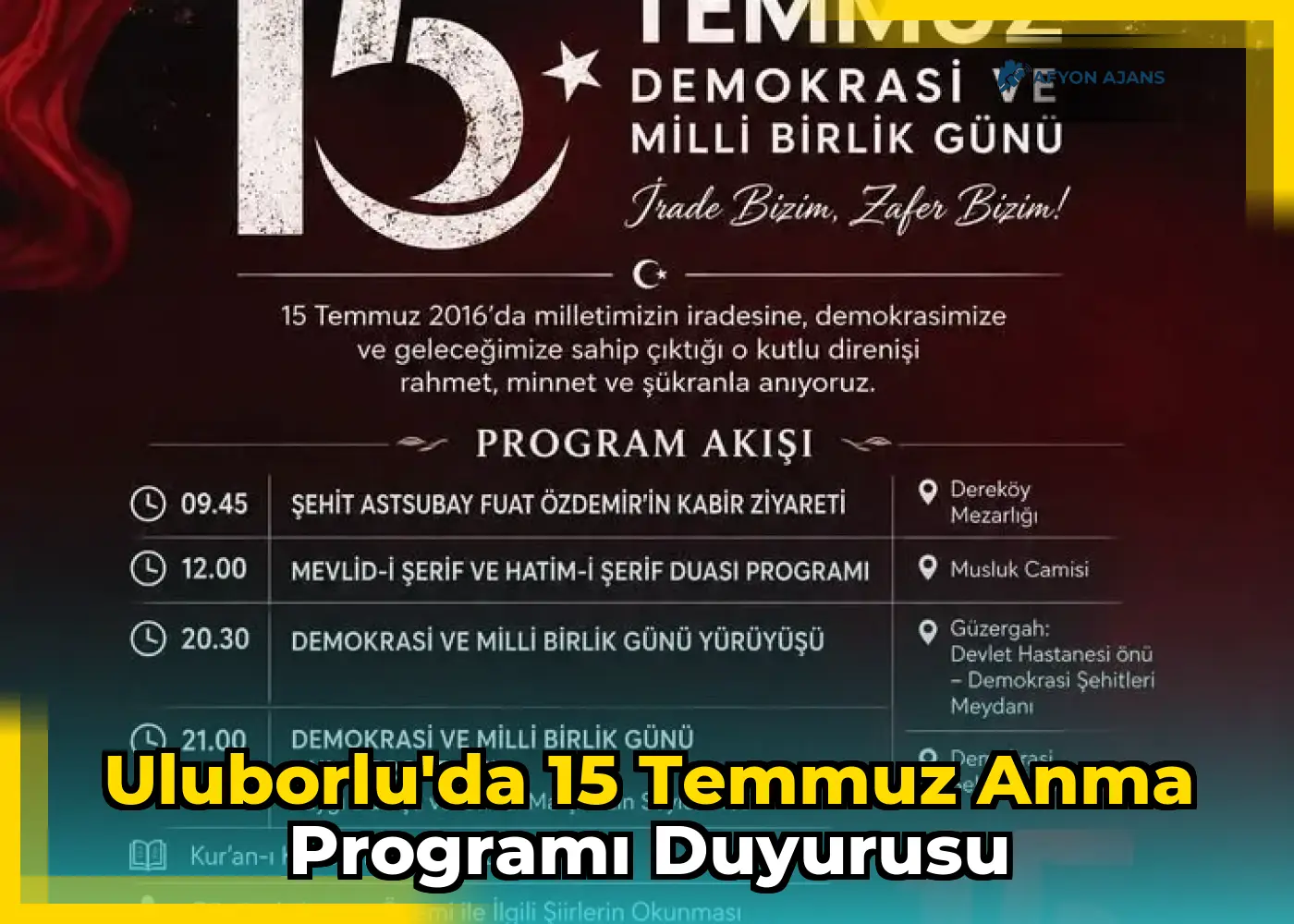 Uluborlu'da 15 Temmuz Anma Programı Duyurusu