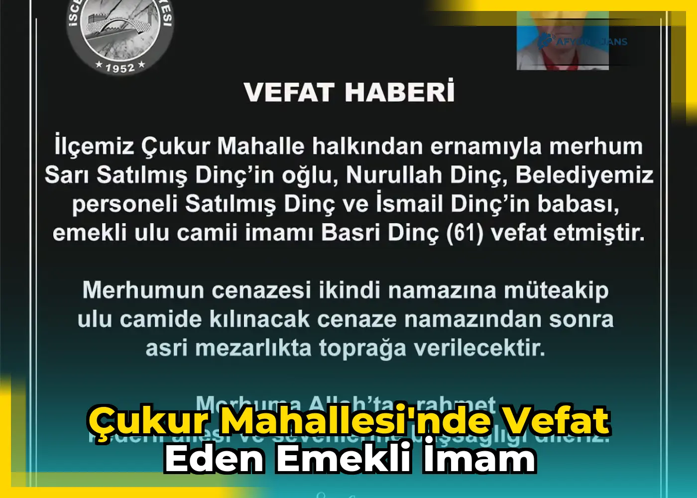 Çukur Mahallesi'nde vefat eden emekli imam