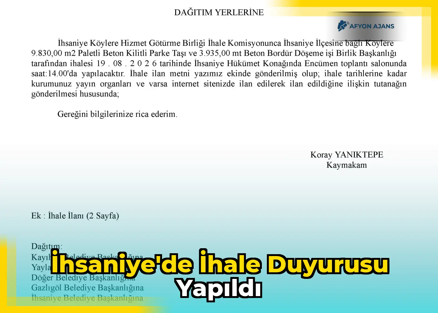 İhsaniye'de İhale Duyurusu Yapıldı