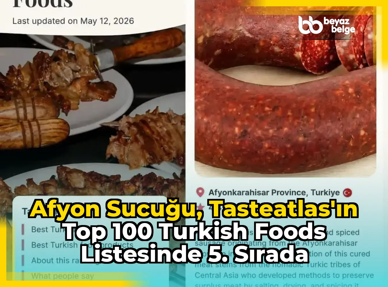 Afyon Sucuğu, TasteAtlas'ın Top 100 Turkish Foods Listesinde 5. Sırada