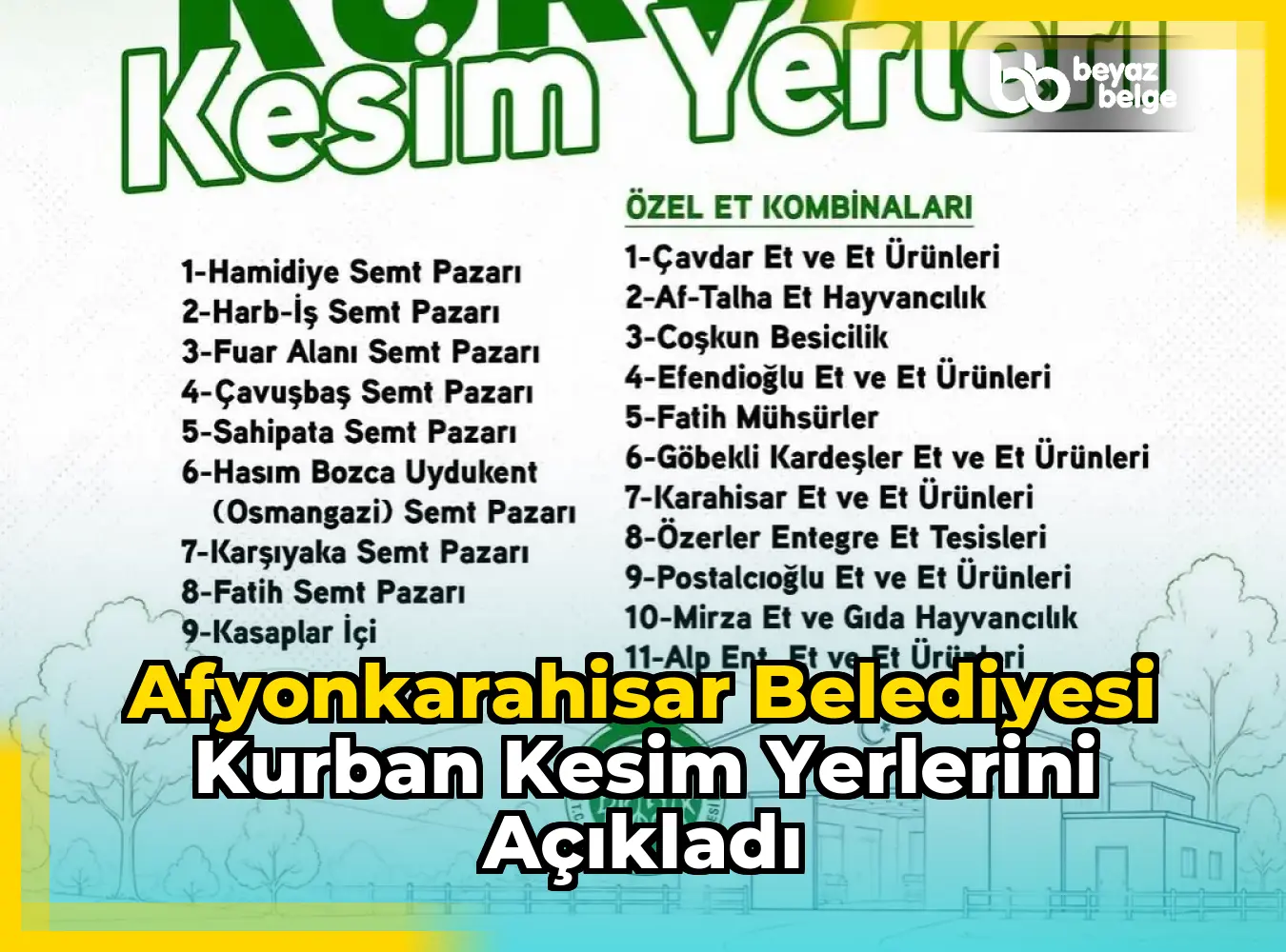 Afyonkarahisar Belediyesi Kurban Kesim Yerlerini Açıkladı