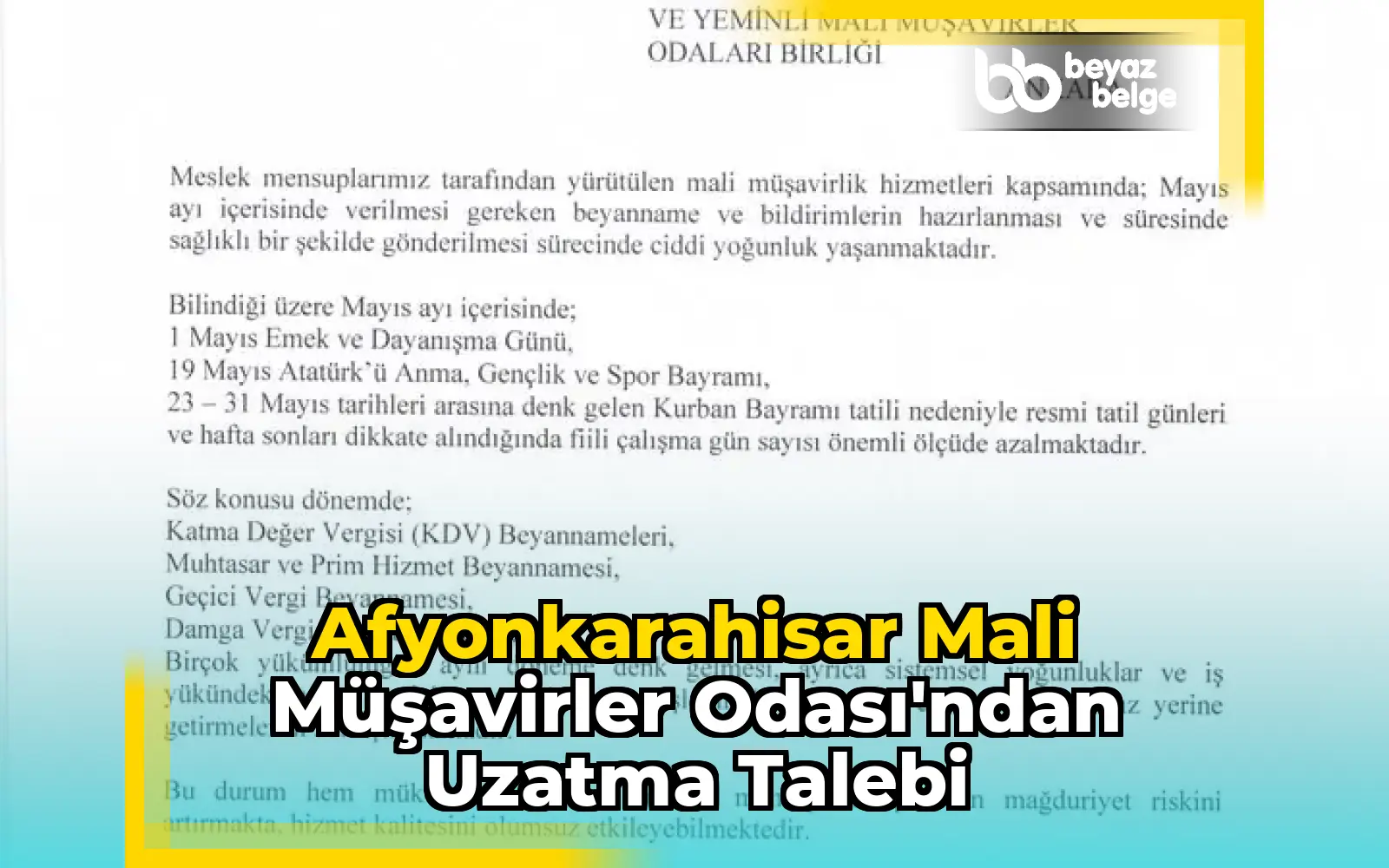 Afyonkarahisar Mali Müşavirler Odası'ndan Uzatma Talebi