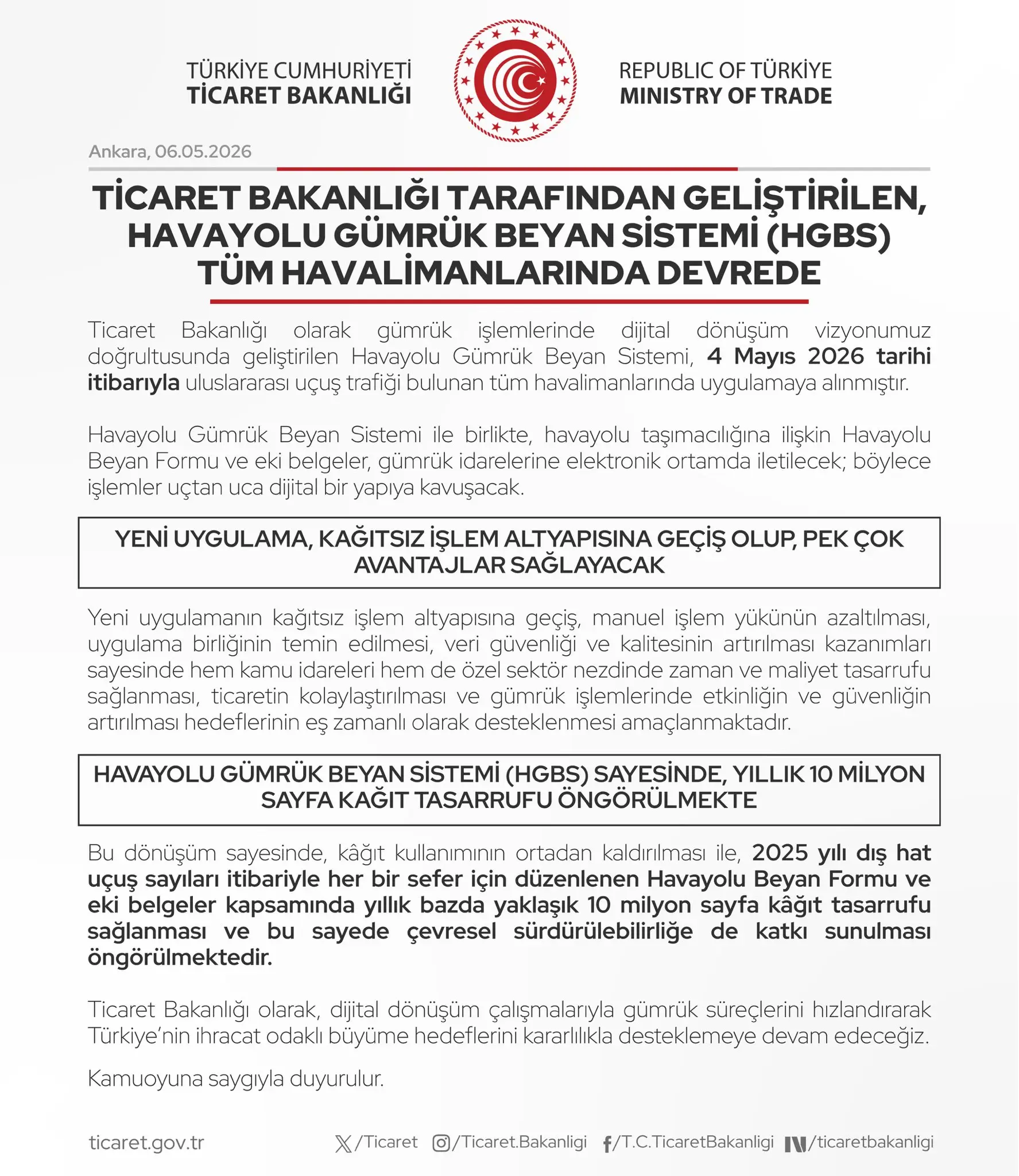Ticaret Bakanlığı'nın Gümrük Beyan Sistemi Uygulamada