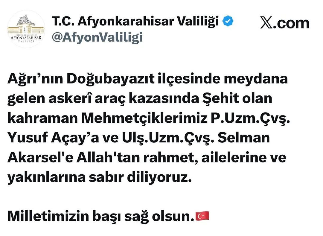 Ağrı Doğubayazıt'ta Şehit Düşen Mehmetçiklerimiz için Başsağlığı