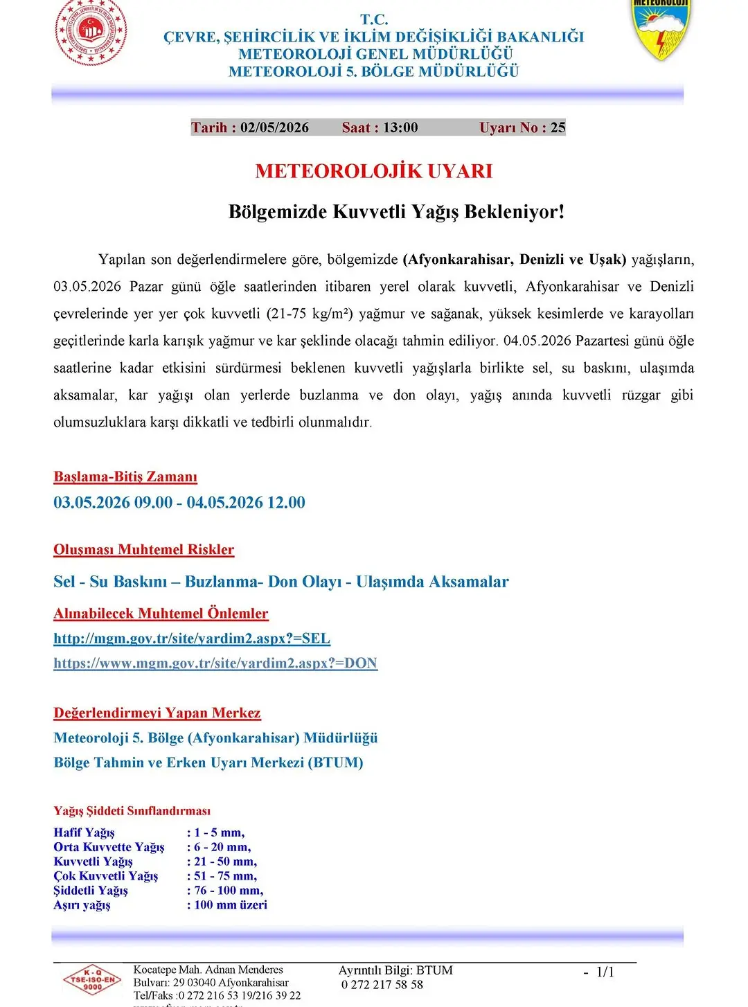 Meteoroloji Genel Müdürlüğünden Kuvvetli Yağış Uyarısı!