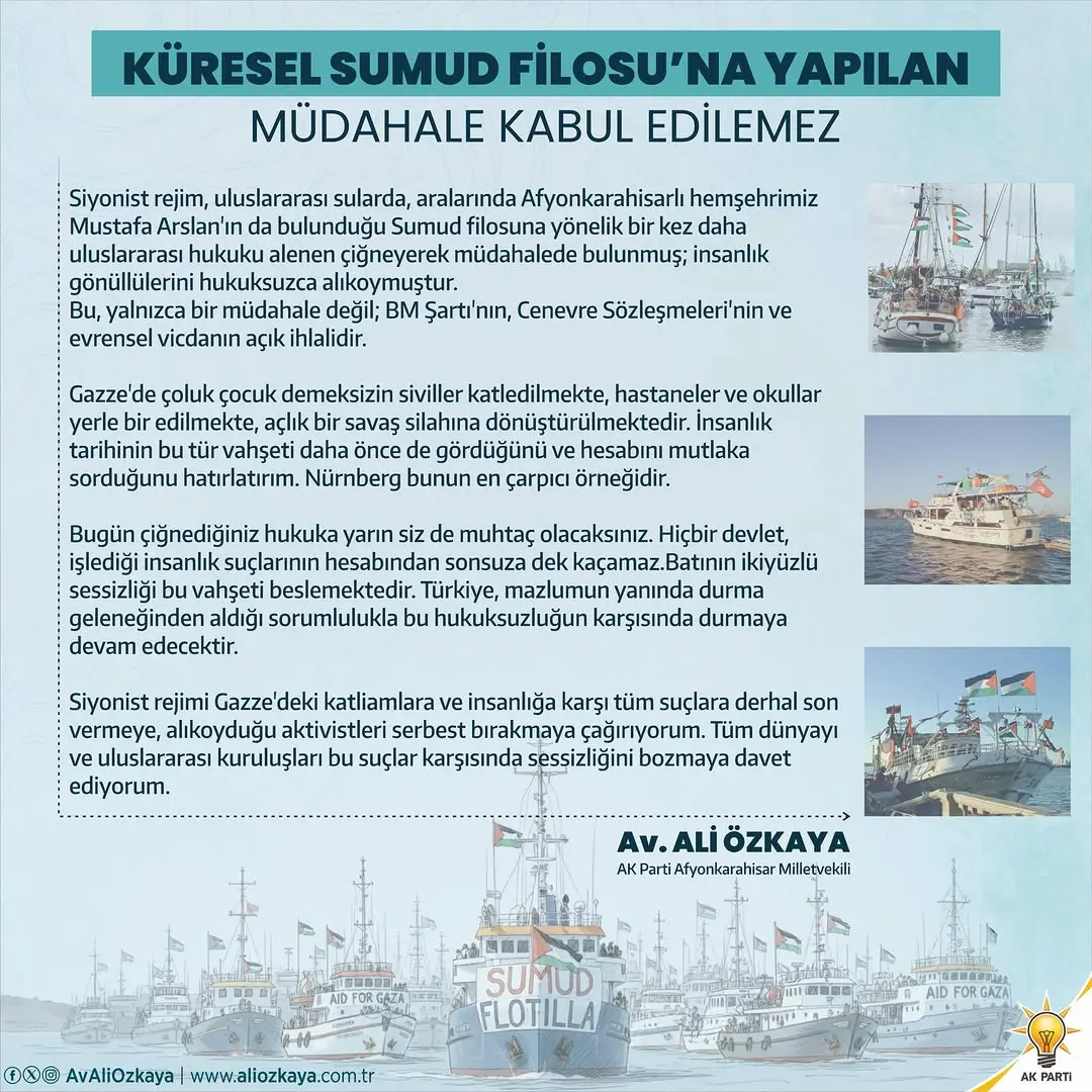 Siyonist Rejimin Uluslararası Sularda Müdahalesi: Afyonkarahisarlı Hemşehrimiz de Etkilendi