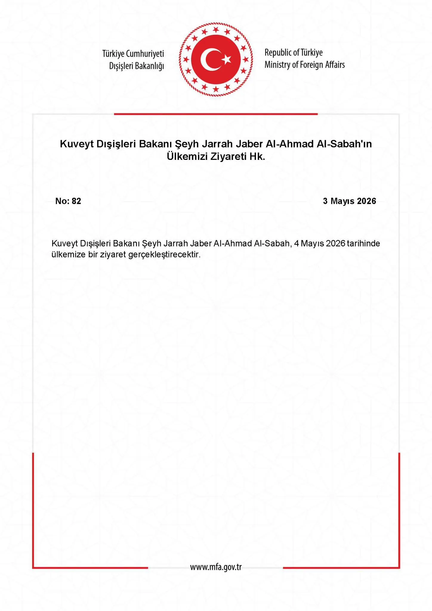 Kuveyt Dışişleri Bakanı Türkiye'yi Ziyaret Etti