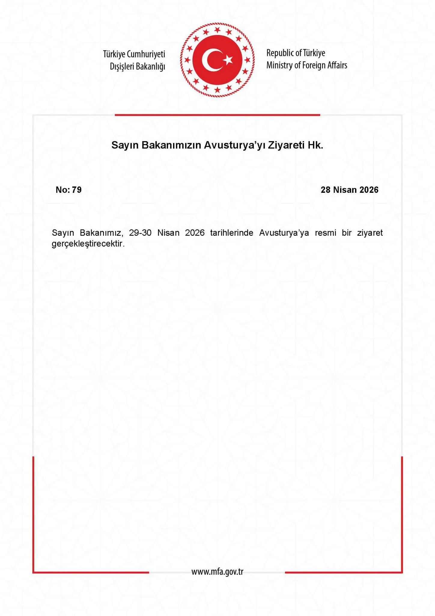 Bakanın Avusturya Ziyareti Hakkında Bilgilendirme