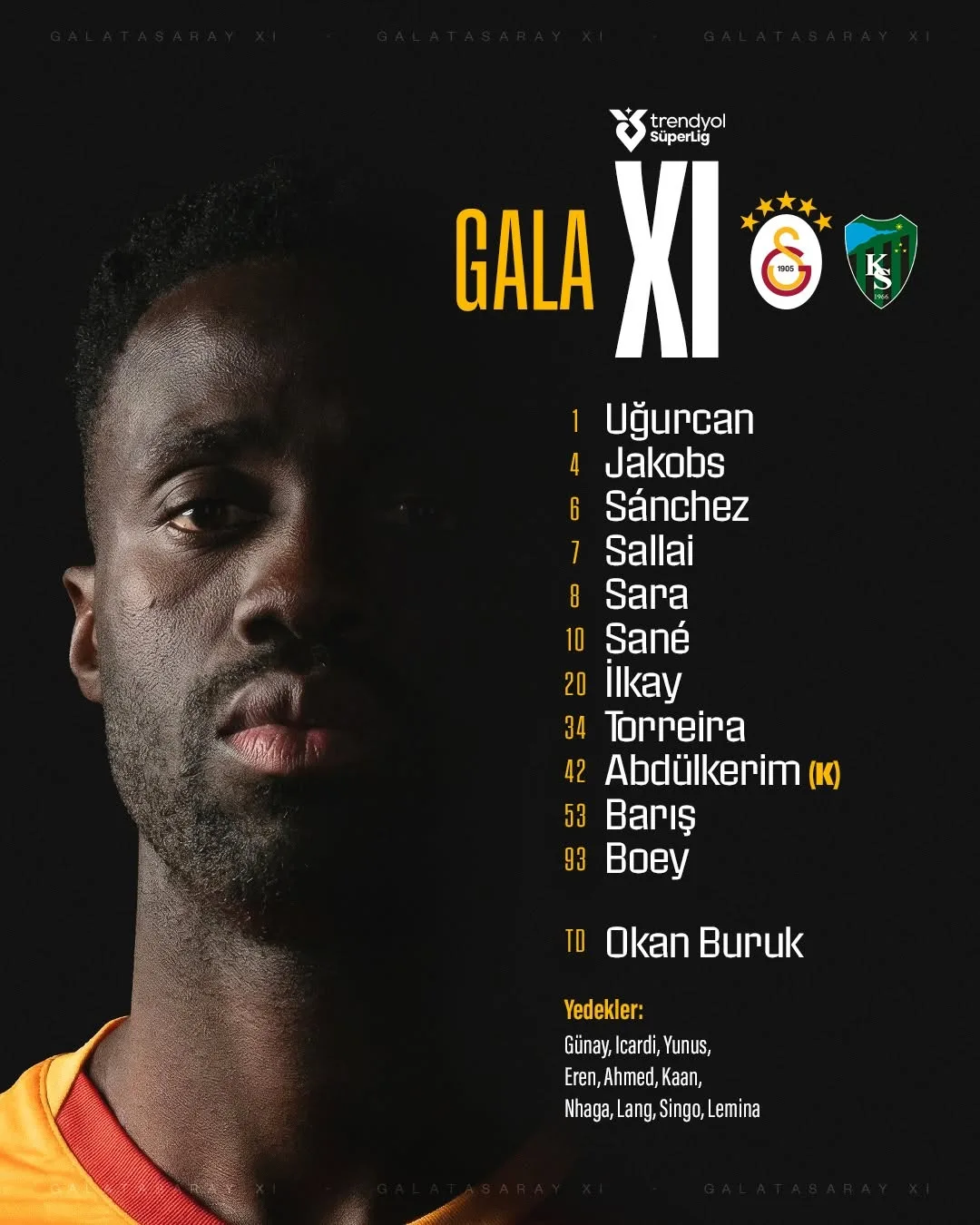 Galatasaray'ın Kocaelispor Maçı İlk 11'i ve Yedekleri Belli Oldu
