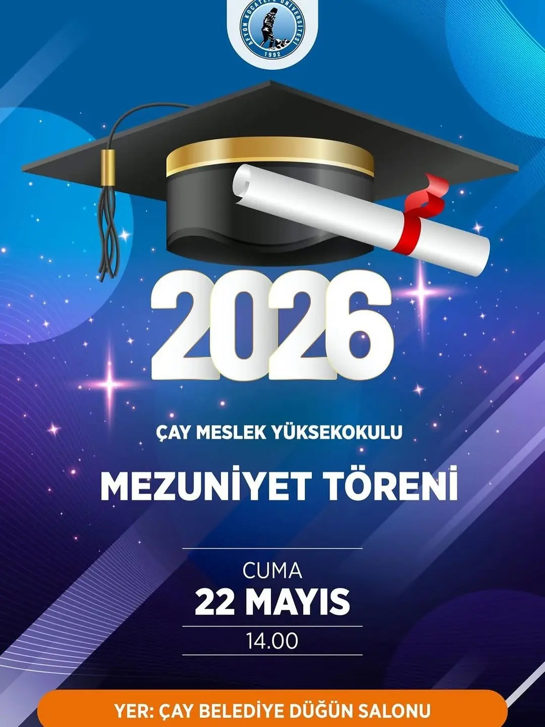 Afyon Kocatepe Üniversitesi'nde Bugün: Çay Meslek Yüksekokulu Mezuniyet Töreni