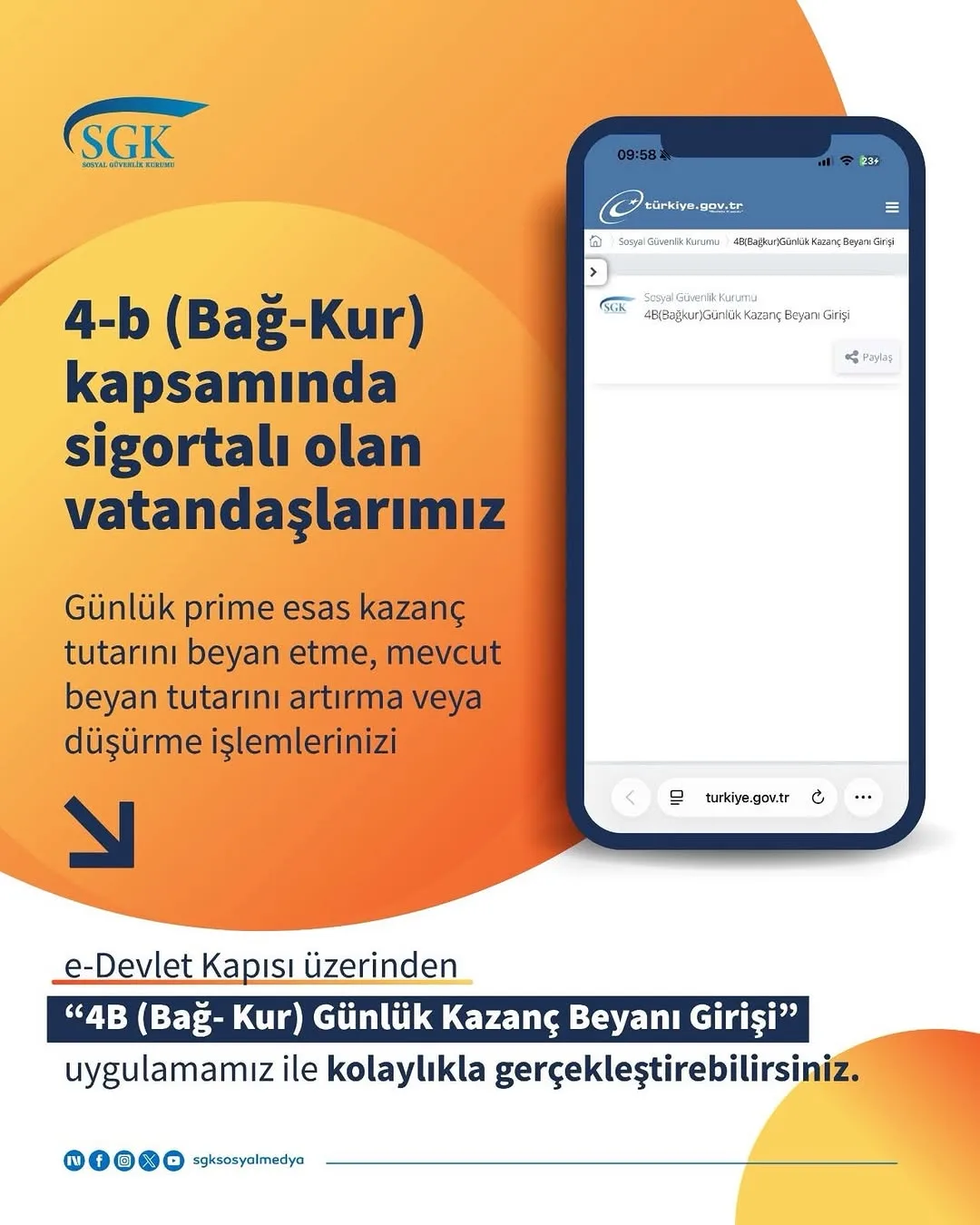 e-Devlet Kapısı üzerinden 4B (Bağ-Kur) Günlük Kazanç Beyanı Girişi İle Günlük Prime Esas Kazanç Tutarı Beyan Edin