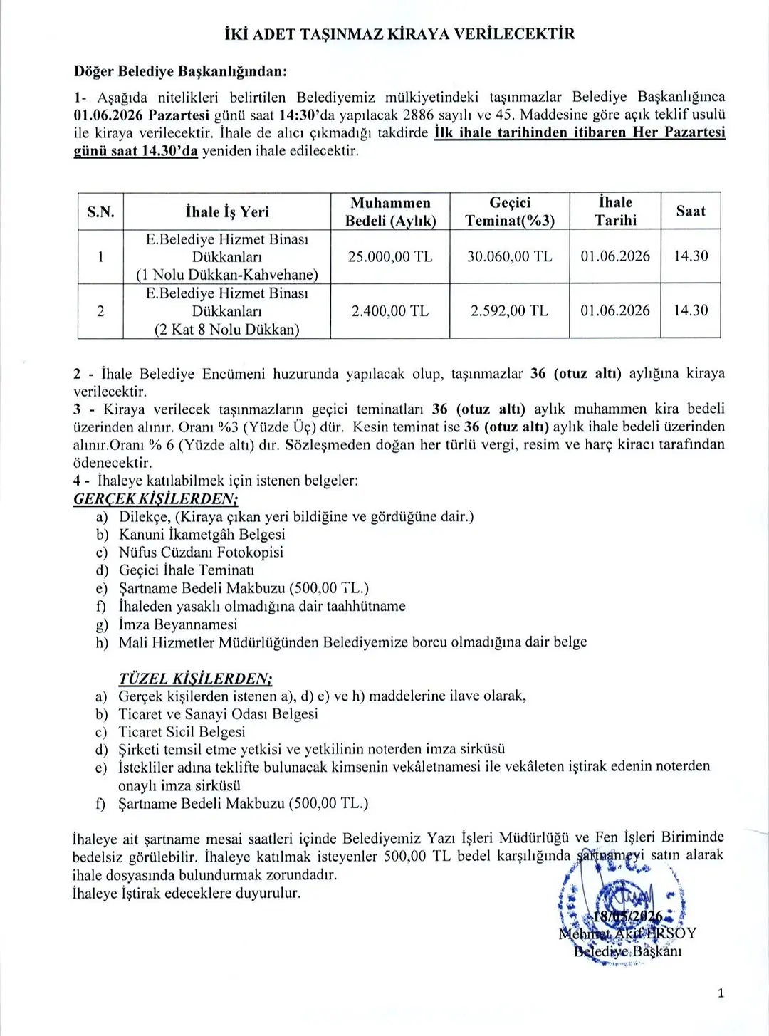 Döğer Belediyesi'nden İhale İlanı: Kervansaray'daki Dükkanlar Kiraya Verilecek
