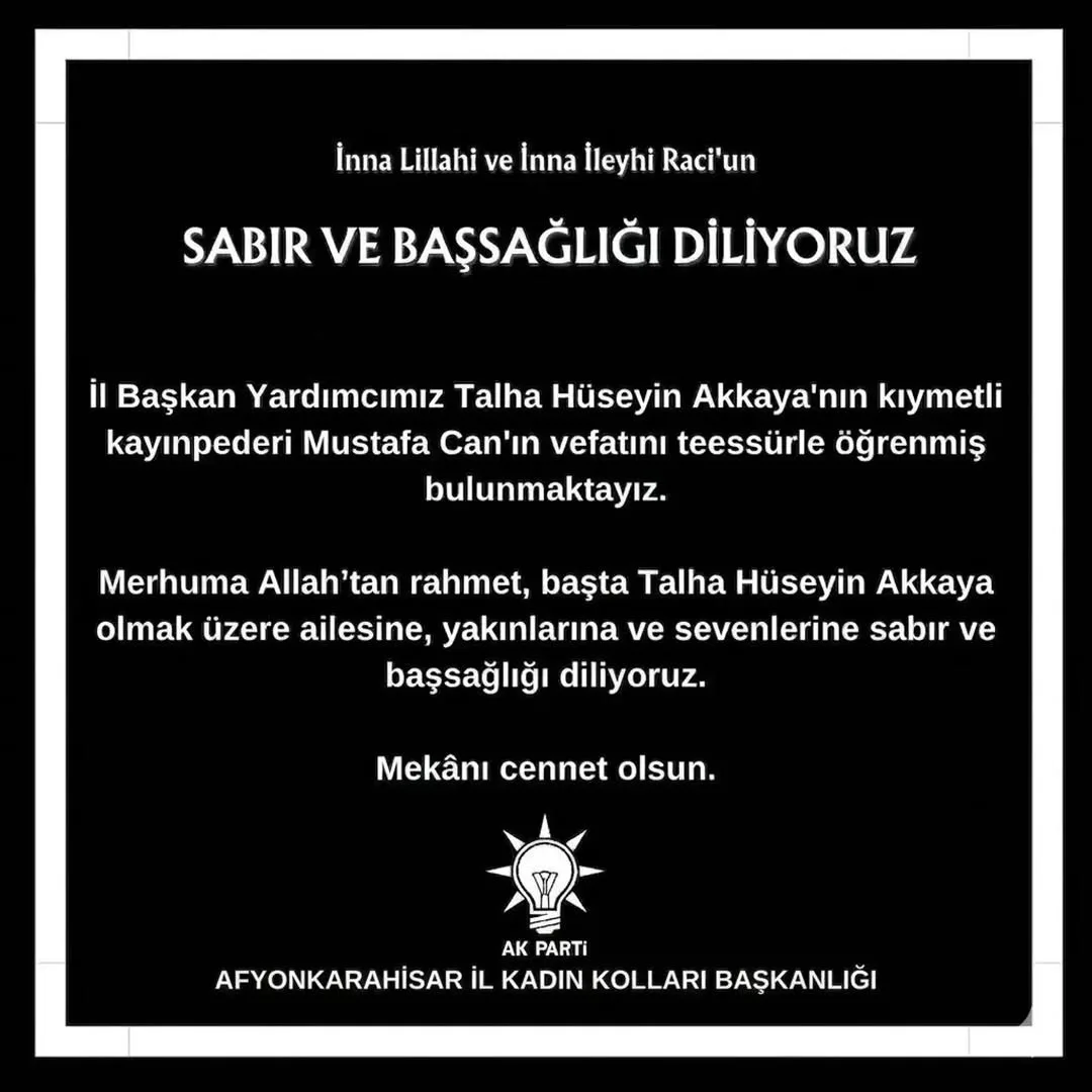 AK Parti Afyonkarahisar İl Kadın Kolları'ndan Başsağlığı Mesajı