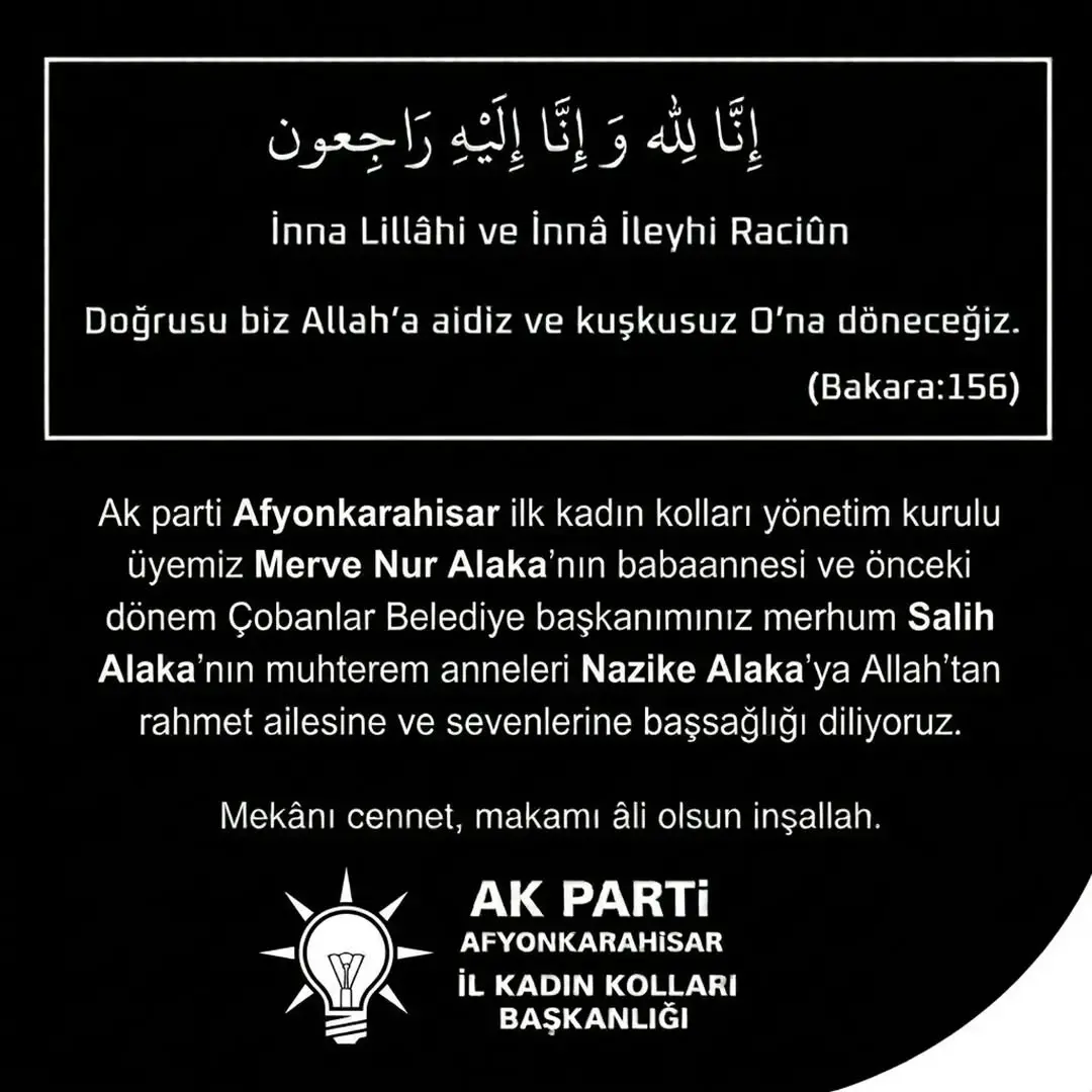 AK Parti Afyonkarahisar İl Kadın Kolları'ndan Başsağlığı Mesajı