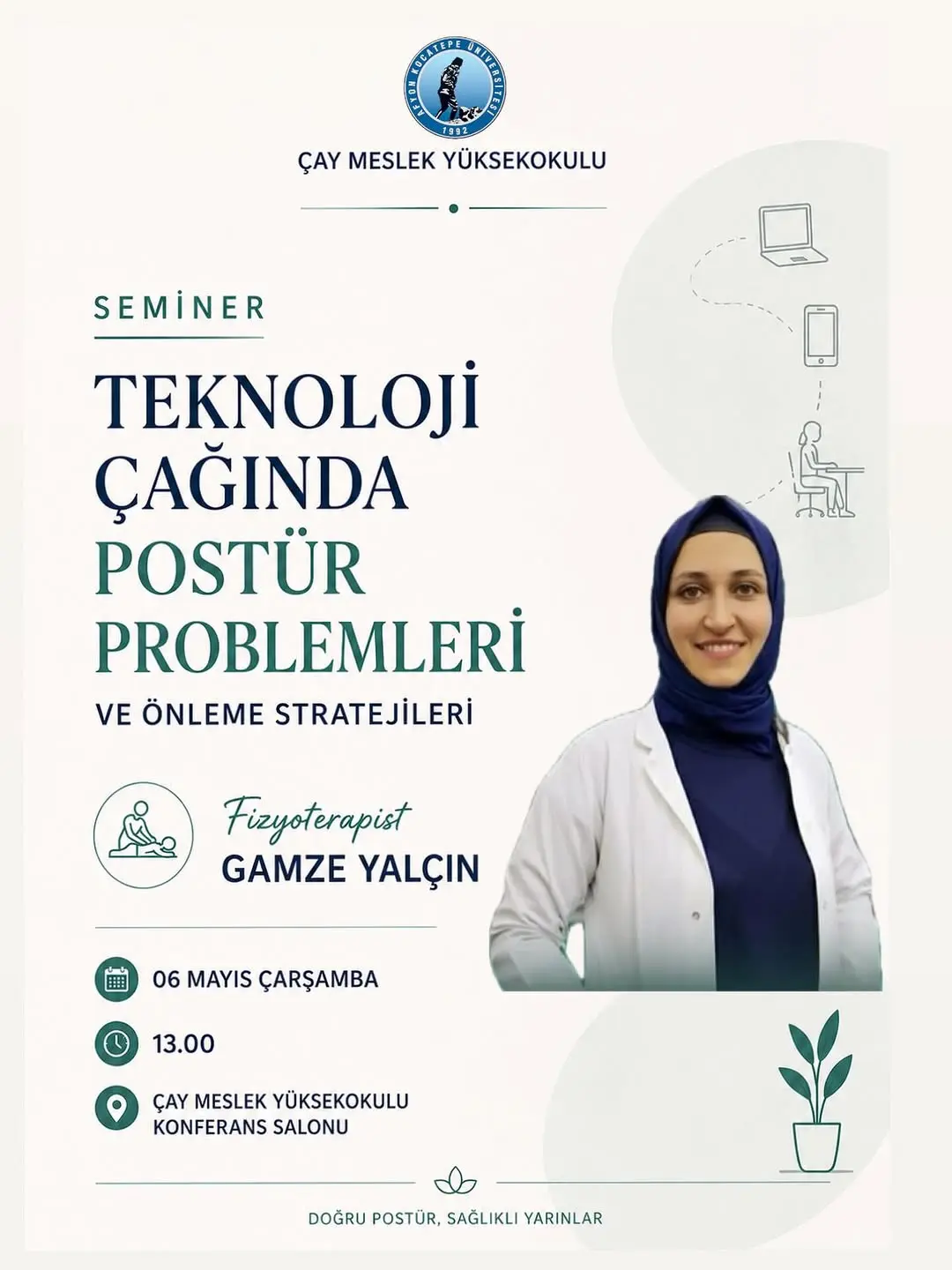 Çay Meslek Yüksekokulu Seminer Duyurusu: Teknoloji Çağında Postür Problemleri ve Önleme Stratejileri