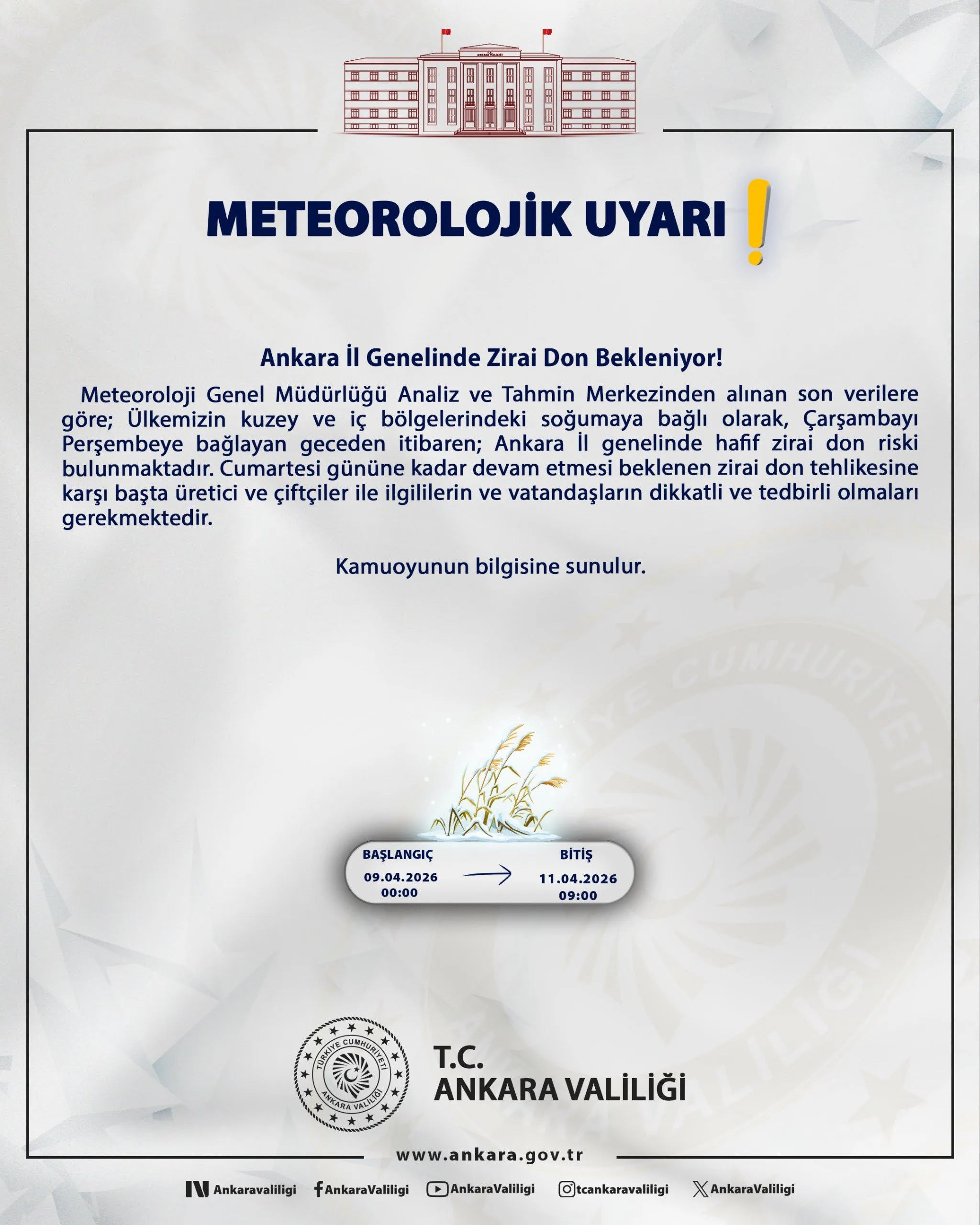 Ankara'da Zirai Don Beklentisi Açıklandı