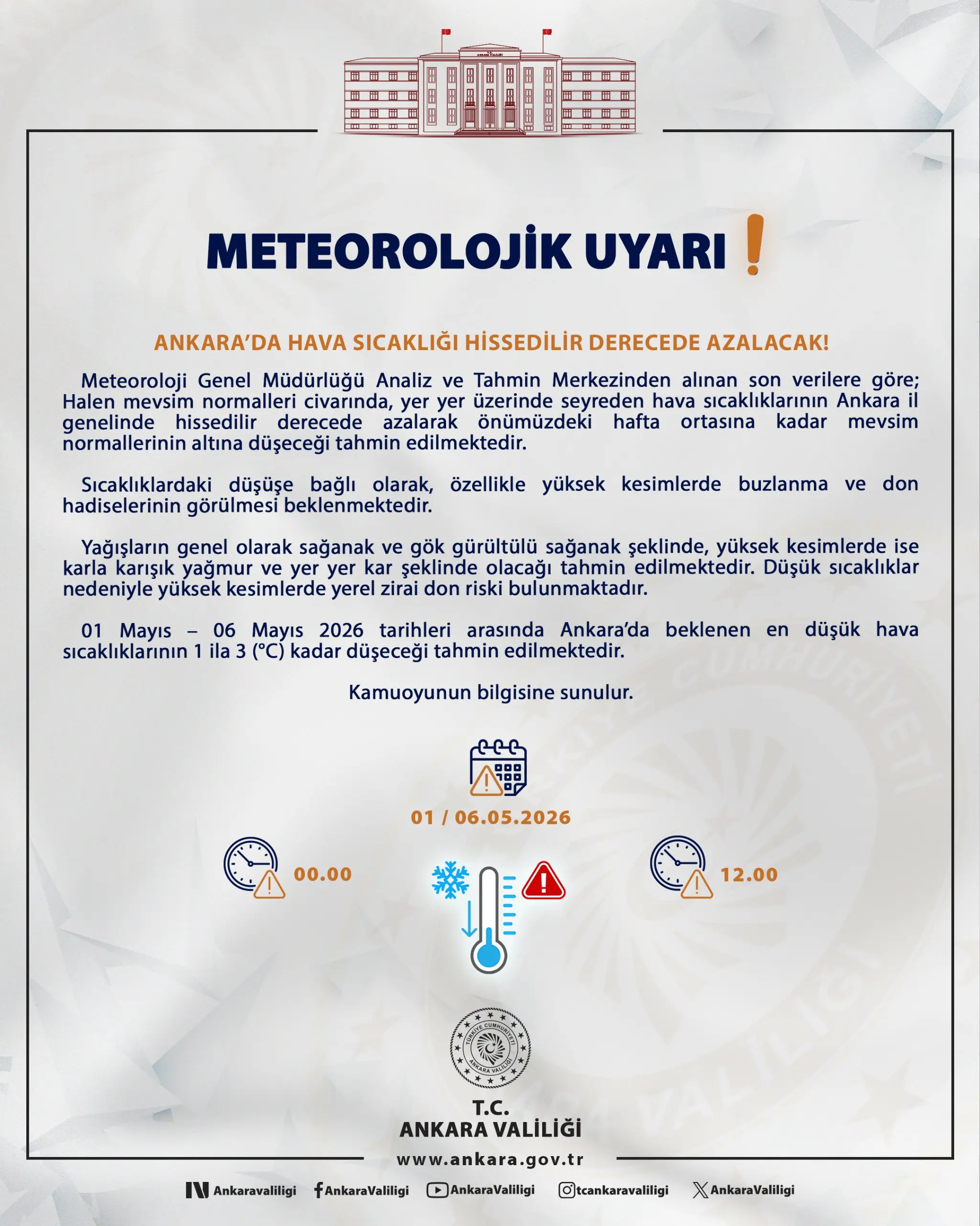 Ankara'da sıcaklıkların belirgin şekilde düşeceği bildirildi