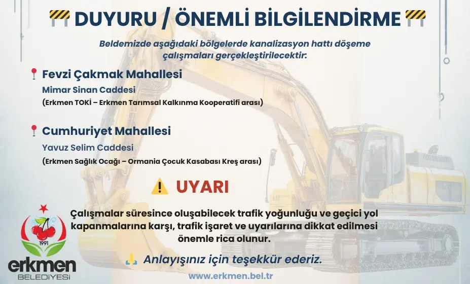 Erkmen'de Kanalizasyon Hattı Döşeme Çalışmaları Başlıyor
