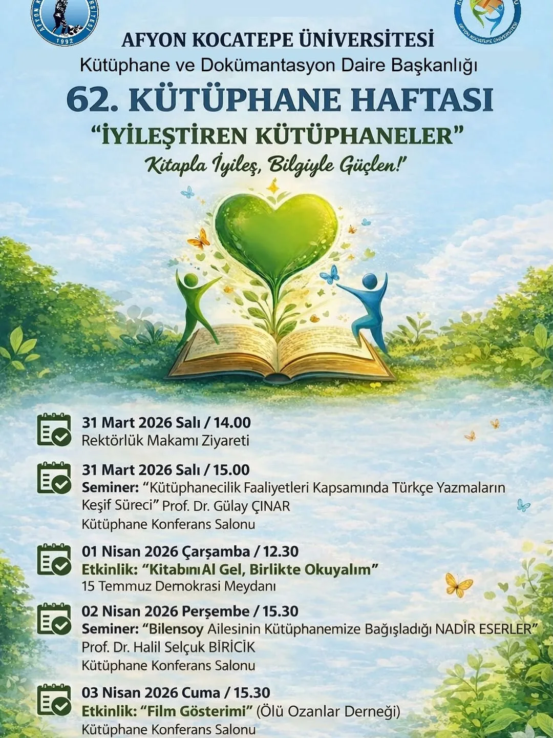 Afyon Kocatepe Üniversitesi 62. Kütüphane Haftası Etkinlikleri Duyuruldu