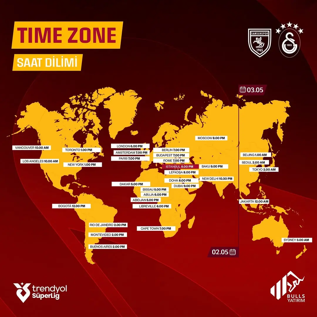 Galatasaray'ın Samsunspor Maçı Saatleri