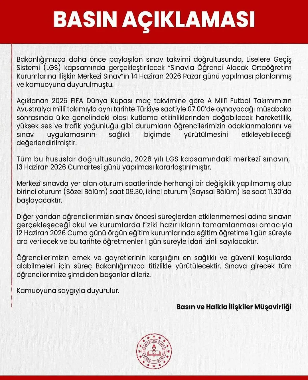 LGS Merkezi Sınav Tarihi Açıklandı