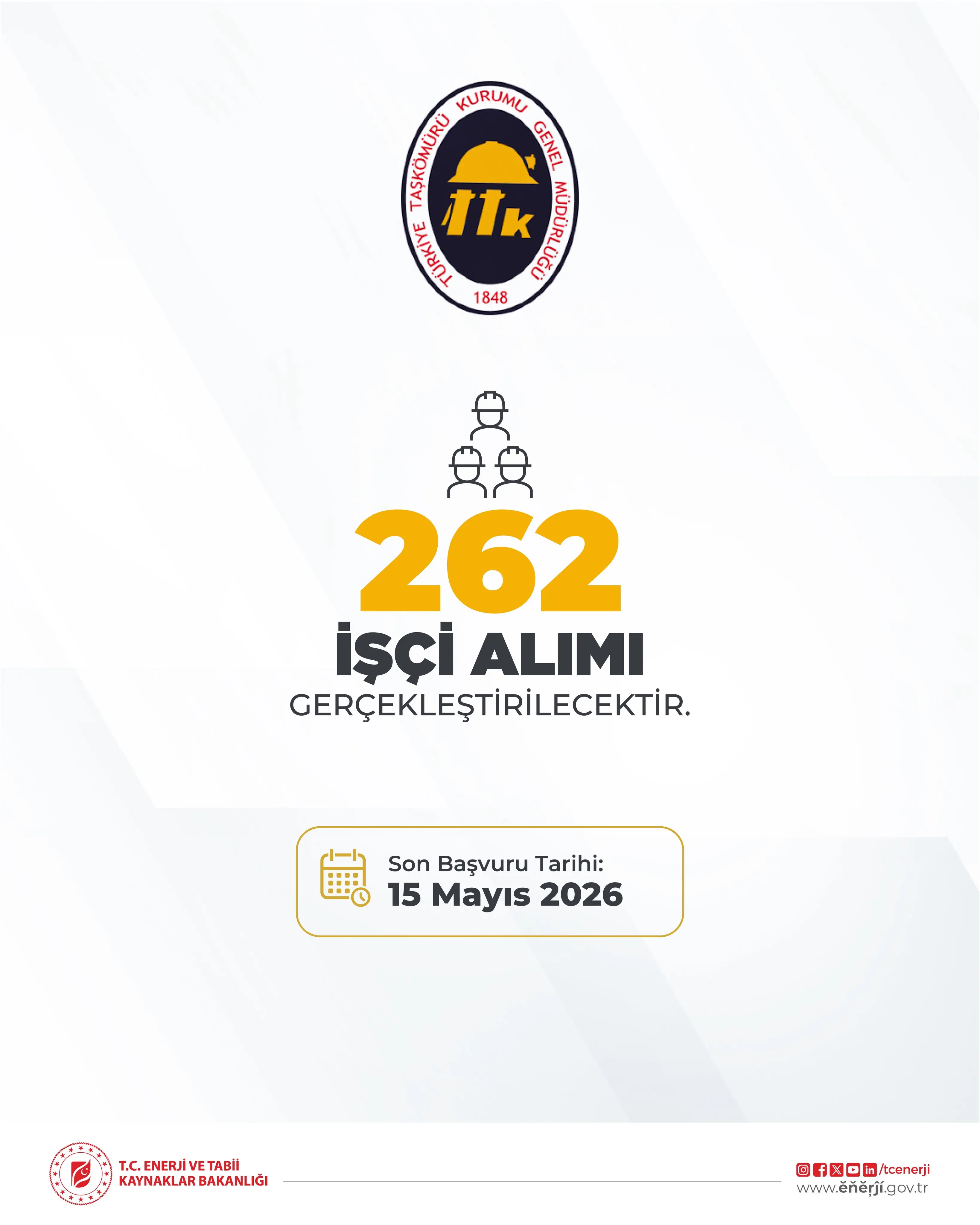 Türkiye Kömür İşletmeleri 262 yeni işçi alacak