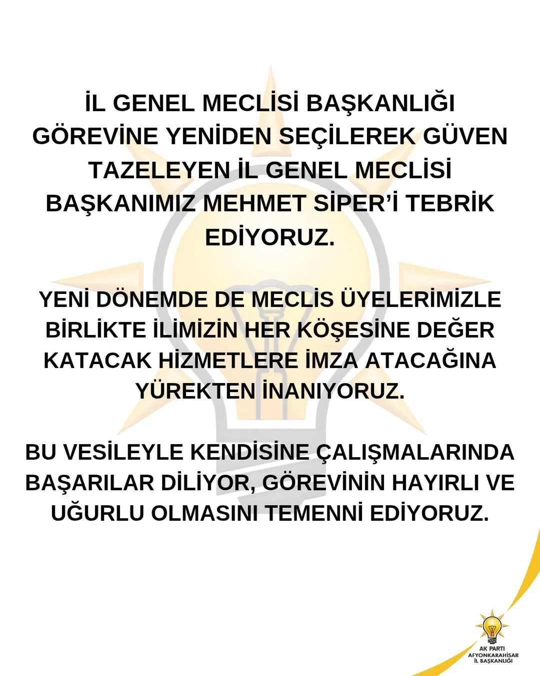 Mehmet Siper İl Genel Meclisi Başkanlığı Görevine Yeniden Seçildi