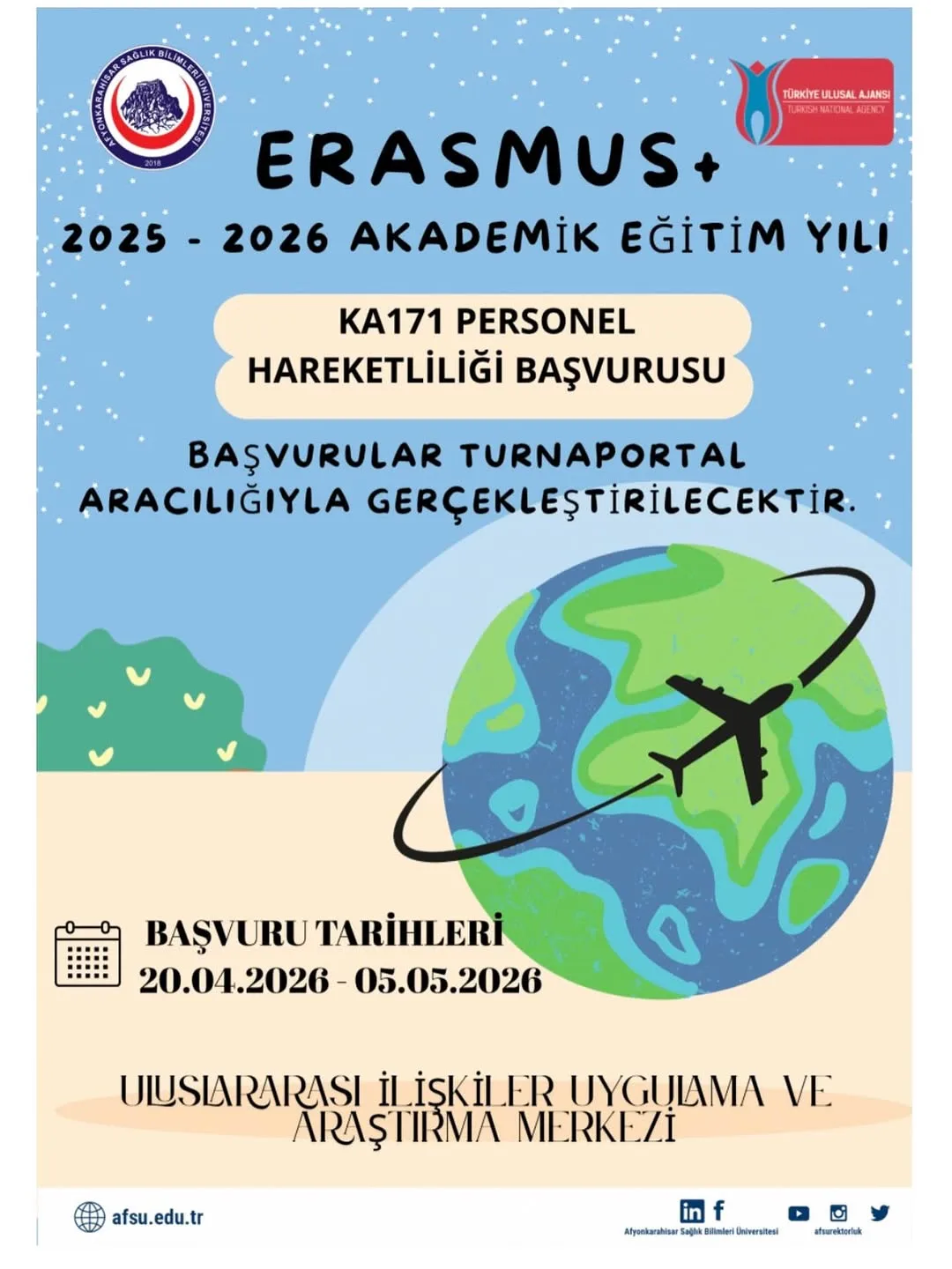 Afyonkarahisar Sağlık Bilimleri Üniversitesi Afsü Erasmus+ KA171 Personel Ders Verme ve Eğitim Alma Hareketliliği İlanı